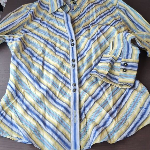Tommy Hilfiger Nwot Vibrant Diagonally Striped Fitted Button-Up Shirt Size S - Picture 9 of 12